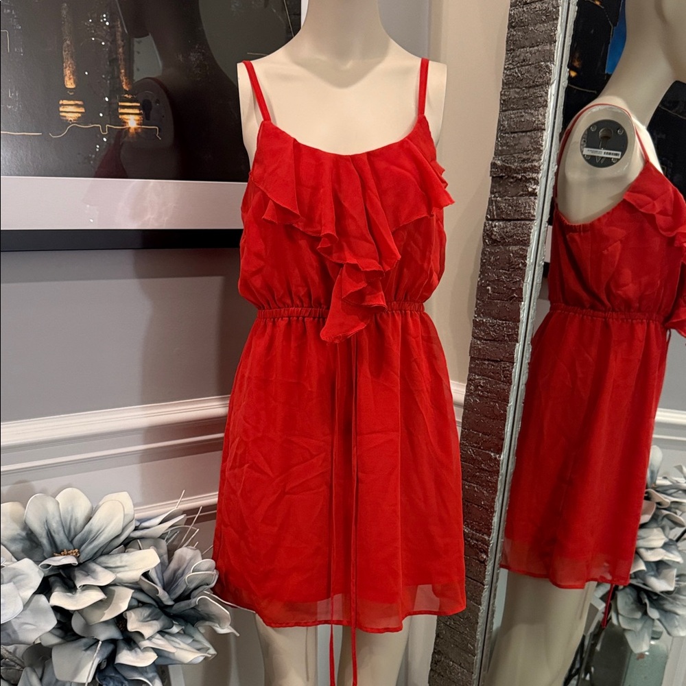 Orange Ruffle Chiffon Spaghetti Strap Dress